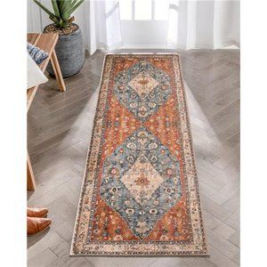 Boho Tribal Area Rug - 2x6 Hallway Bohemian Vintage Bedroom Throw Rug Faux Wool